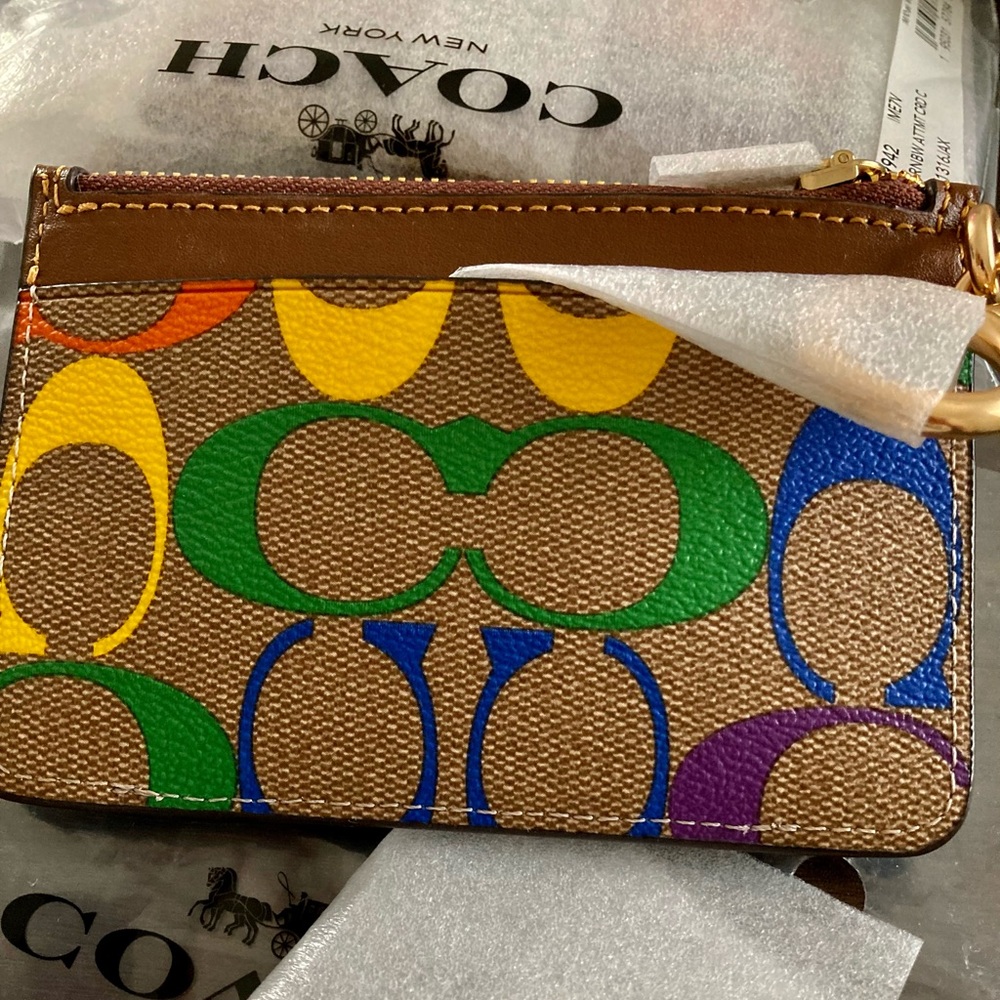 New Leather Rainbow COACH Key, Coin & Card Case Signature Wallet LAST ONE!!!!!